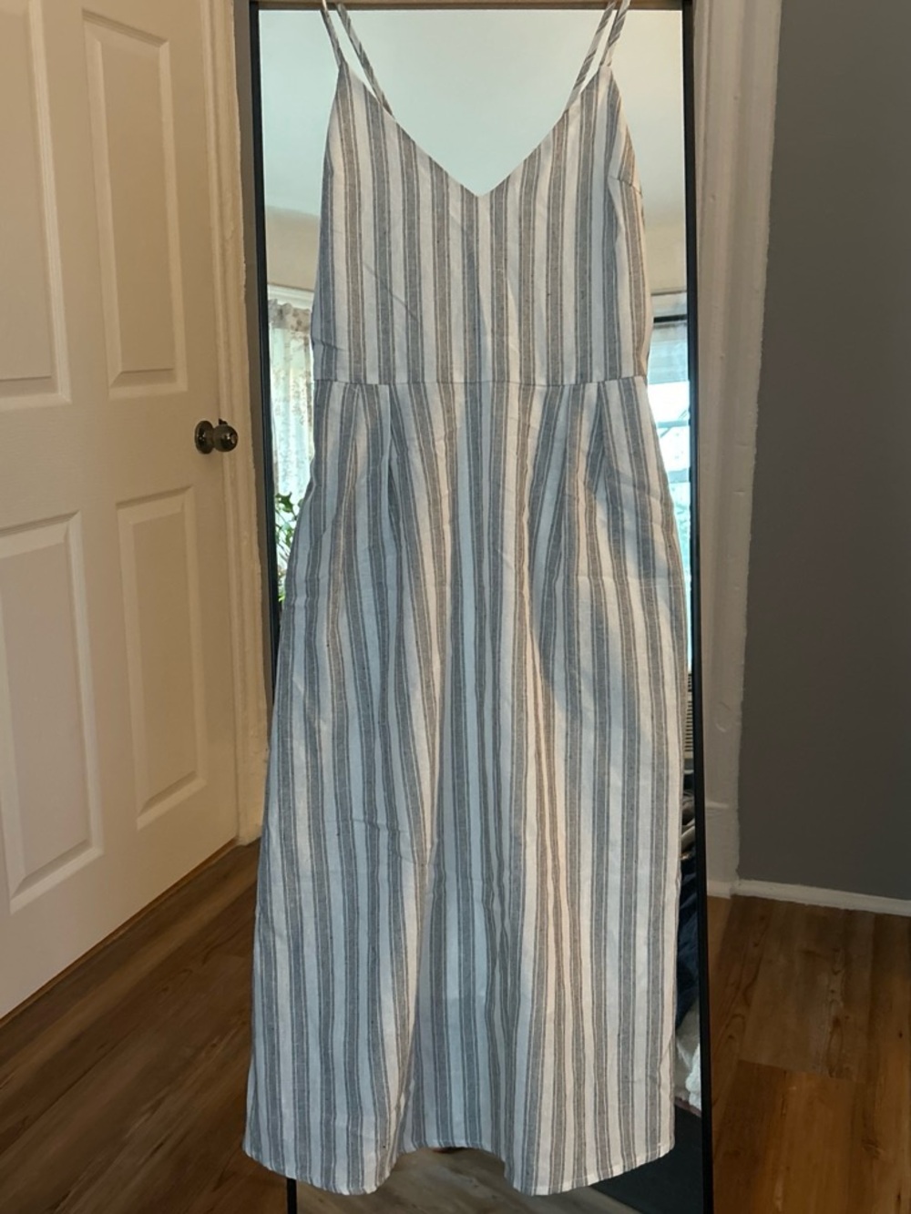 Lulu's White Dress with Black Vertical Stripes